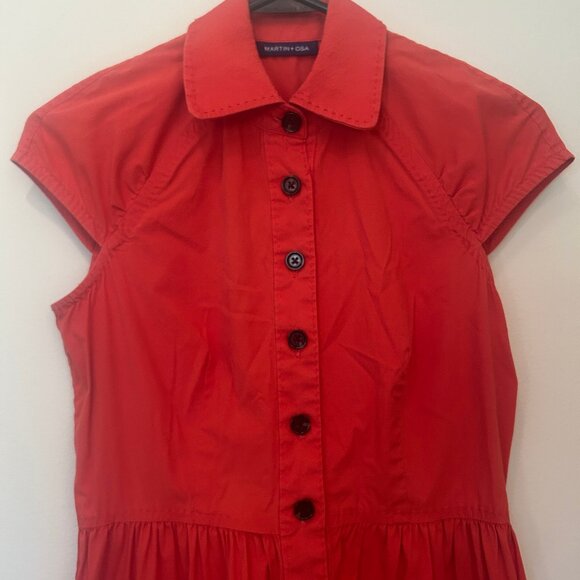 Martin + Osa tomato-red cotton cap-sleeve shirt dress sz 0 - Picture 3 of 6
